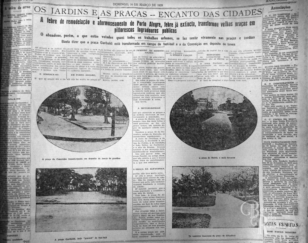 Os jardins e as praças... Correio do Povo, 10/03/1929, AHMMV.