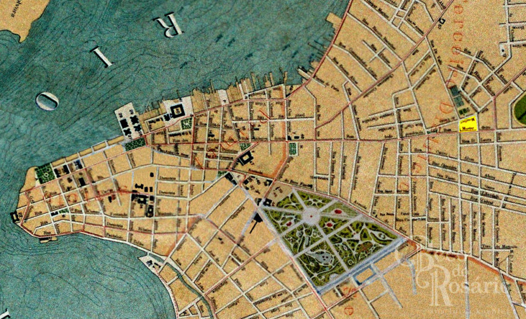 Local da praça José Montaury (em amarelo) no mapa de Porto Alegre em 1916, mapoteca do IHGRGS. 