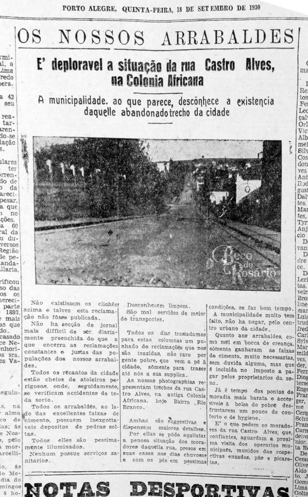 "É deplorável a situação da rua Castro Alves..." Correio do Povo, 18/09/1930, p. 12. Hemeroteca do AHMMV.